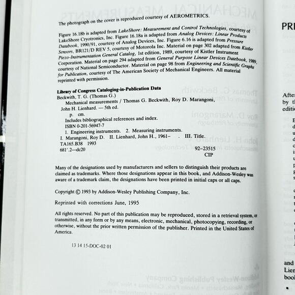 Mechanical Measurements Fifth Edition Textbook Hardcover Used Clean Bechwith - Picture 6 of 8
